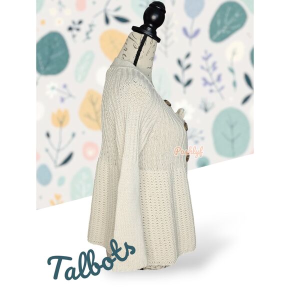 Talbots Knit Bell Sleeves Button Front Cardigan Ivory Small - Picture 2 of 16